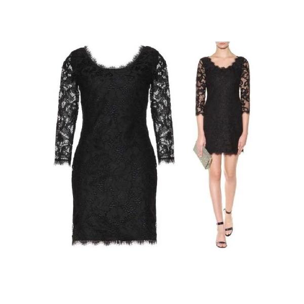 chinese dress ladies DIANE VON FURSTENBERG Size 4 Zarita Black Rayon Blend Lace Scoop Neck 3/4  Sleeves Dress – Sui Generis Designer Consignment main image 0