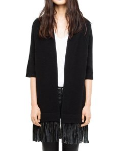 Zadig Voltaire Leather Trimmed Cashmere Cardigan