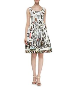 Kate Spade 'landscape' print stretch cotton fit & flare dress