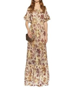 Diane von Furstenberg Jane Metallic Print Silk Chiffon Maxi Dress