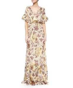 Diane Von Furstenberg Jane metallic printed silk chiffon maxi dress