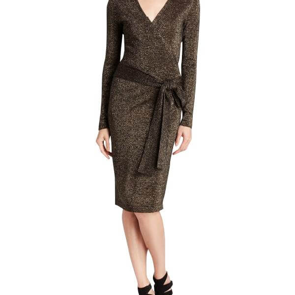 Diane von Furstenberg Metallic Blend Knit Wrap Dress  evaChic
