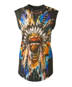 Balmain Indian Feather Print Cotton/Modal Tshirt at Evachic