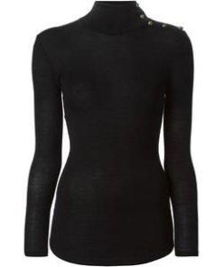 Balmain Gold Metal Button Trimmed Fine Wool Turtleneck