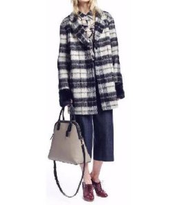 Kate Spade Woodland Mohair-Blend Check Coat in black and white