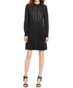 Vince Pleated Dress with Lattice Lace Bib