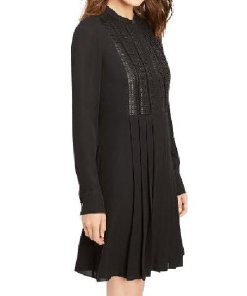 Vince Pleated Dress with Lattice Lace Bib