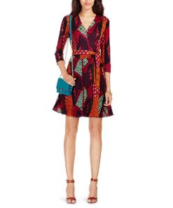 Diane Von Furstenberg Irina Tribal print Silk & Chiffon Combo Wrap dress