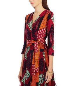 Diane Von Furstenberg Irina Tribal print Silk & Chiffon Combo Wrap dress