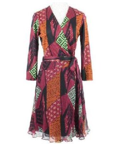 Diane Von Furstenberg Irina Tribal print Silk & Chiffon Combo Wrap dress