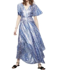 Maje Rolls Metallic Print Kimono-Style Maxi Dress
