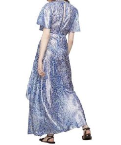 Maje Rolls Metallic Print Kimono-Style Maxi Dress