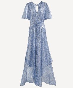 Maje Rolls Metallic Print Kimono-Style Maxi Dress