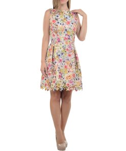 evaChic Reese Fit & Flare Floral Print Guipure Lace Dress