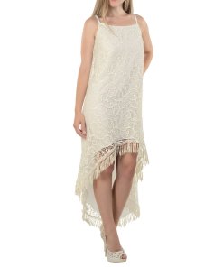 evaChic Diane High-Low Fringe Lace Dress