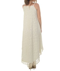 evaChic Diane High-Low Fringe Lace Dress