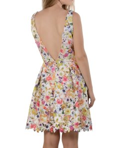 evaChic Reese Fit & Flare Floral Print Guipure Lace Dress