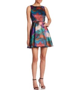 Alice + Olivia Floral Belia Lace-Back Watercolor Dress
