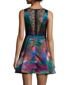 Alice + Olivia Floral Belia Lace-Back Watercolor Dress