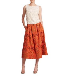 Alice + Olivia Luisa Floral Jacquard Box Pleat Midi Skirt