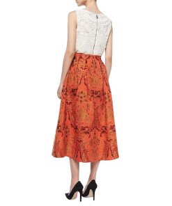 Alice + Olivia Luisa Floral Jacquard Box Pleat Midi Skirt