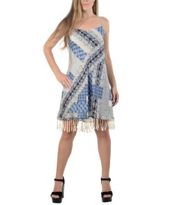 evaChic Alessandra Cross-Strap Fringed Satin Dress