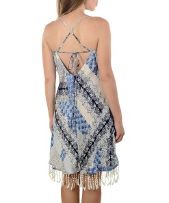 evaChic Alessandra Cross-Strap Fringed Satin Dress