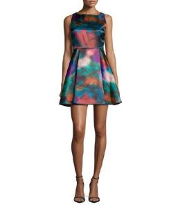 Alice + Olivia Floral Belia Lace-Back Watercolor Dress