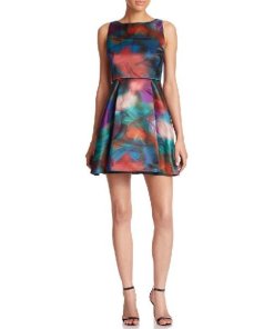 Alice + Olivia Floral Belia Lace-Back Watercolor Dress