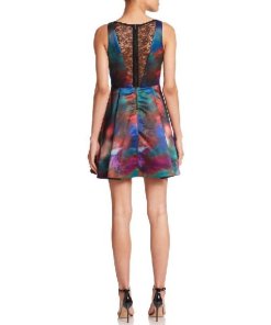 Alice + Olivia Floral Belia Lace-Back Watercolor Dress