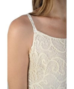 evaChic Diane High-Low Fringe Lace Dress