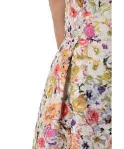 evaChic Reese Fit & Flare Floral Print Guipure Lace Dress