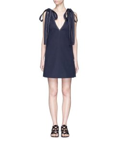 Chloe Shoulder Bow Tie Textured Crepe V-Neck Dress