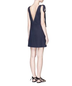 Chloe Shoulder Bow Tie Textured Crepe V-Neck Dress