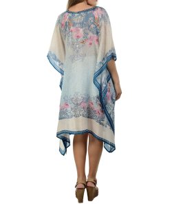 evaChic Joan V-Neck Floral Print Silk Kaftan