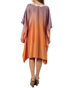 evaChic Rosie V-Neck Lace-Trim Ombré Silk Satin Kaftan