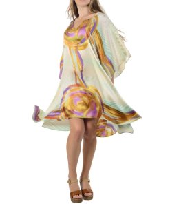 evaChic Kris Printed Lace-Trimmed Silk Satin Kaftan