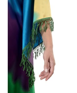evaChic Lily V-Neck Fringed Ombré Silk Satin Kaftan