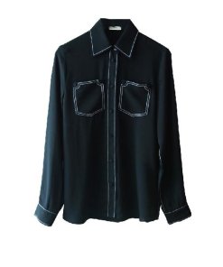 Edun Contrast Stitching Silk Crepe Shirt