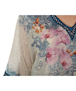 evaChic Joan V-Neck Floral Print Silk Kaftan