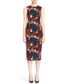 Alice + Olivia Nat Floral Embroidered Sleeveless Midi Sheath Dress