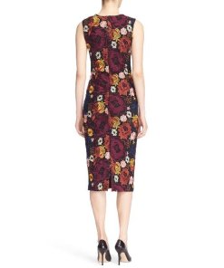 Alice + Olivia Nat Floral Embroidered Sleeveless Midi Sheath Dress