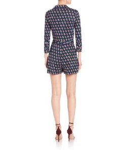 Diane von Furstenberg Celeste Floral Print Silk Wrap Romper