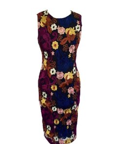 Alice + Olivia Nat Floral Embroidered Sleeveless Midi Sheath Dress