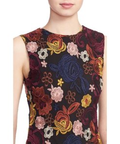 Alice + Olivia Nat Floral Embroidered Sleeveless Midi Sheath Dress