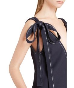 Chloe Shoulder Bow Tie Textured Crepe V-Neck Dress