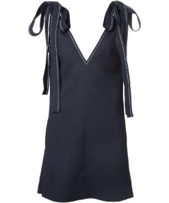 Chloe Shoulder Bow Tie Textured Crepe V-Neck Dress