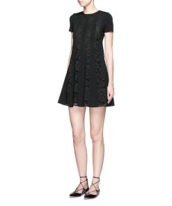 Valentino Guipure Lace Stripe Knit Dress