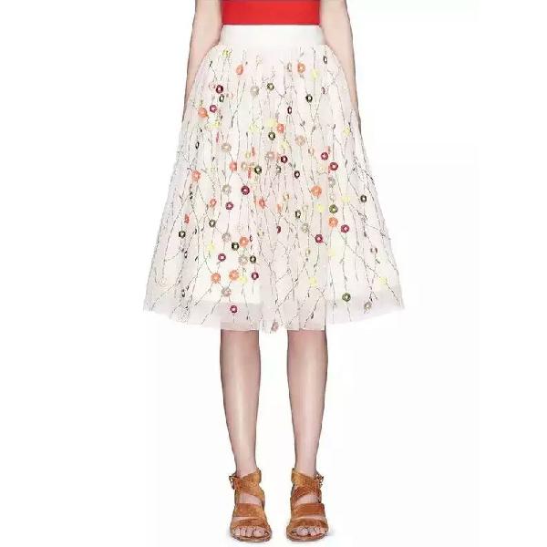 Alice + Olivia Catrina Floral Embellished Tulle Skirt