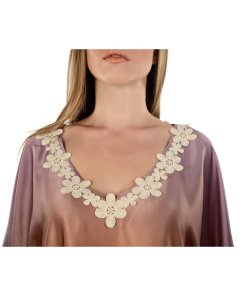 evaChic Rosie V-Neck Lace-Trim Ombré Silk Satin Kaftan